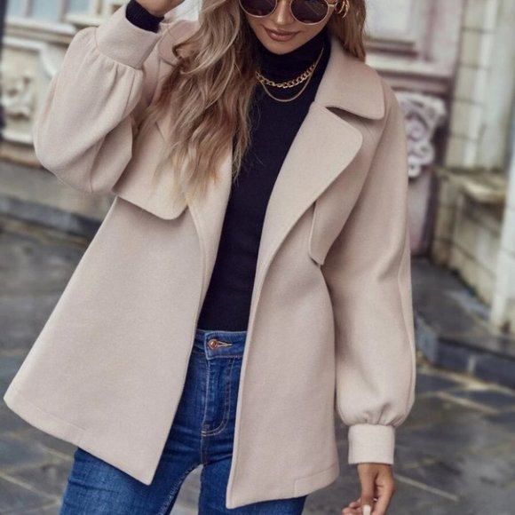 Belted Overcoat shacket jacket coat beige - Picture 6 of 8